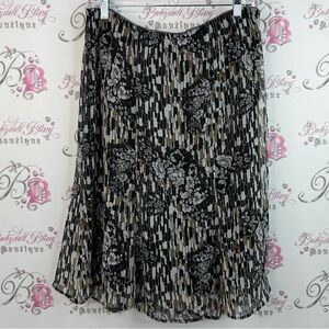 Notations skirt flowy flowers floral Black and Brown geometric squares Skirt